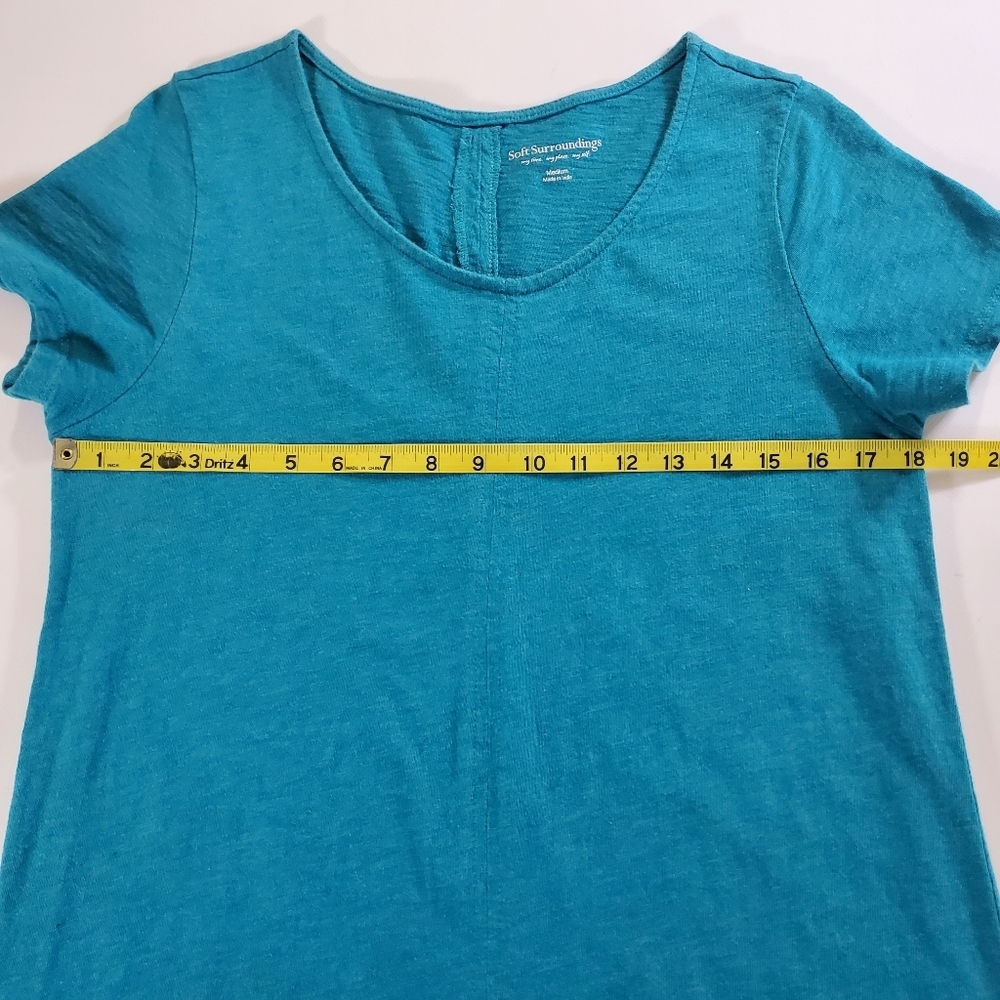 7598 * Soft Surroundings Womens Teal Aqua Short Sleeve Fringe Dress Size M - Picture 6 of 7